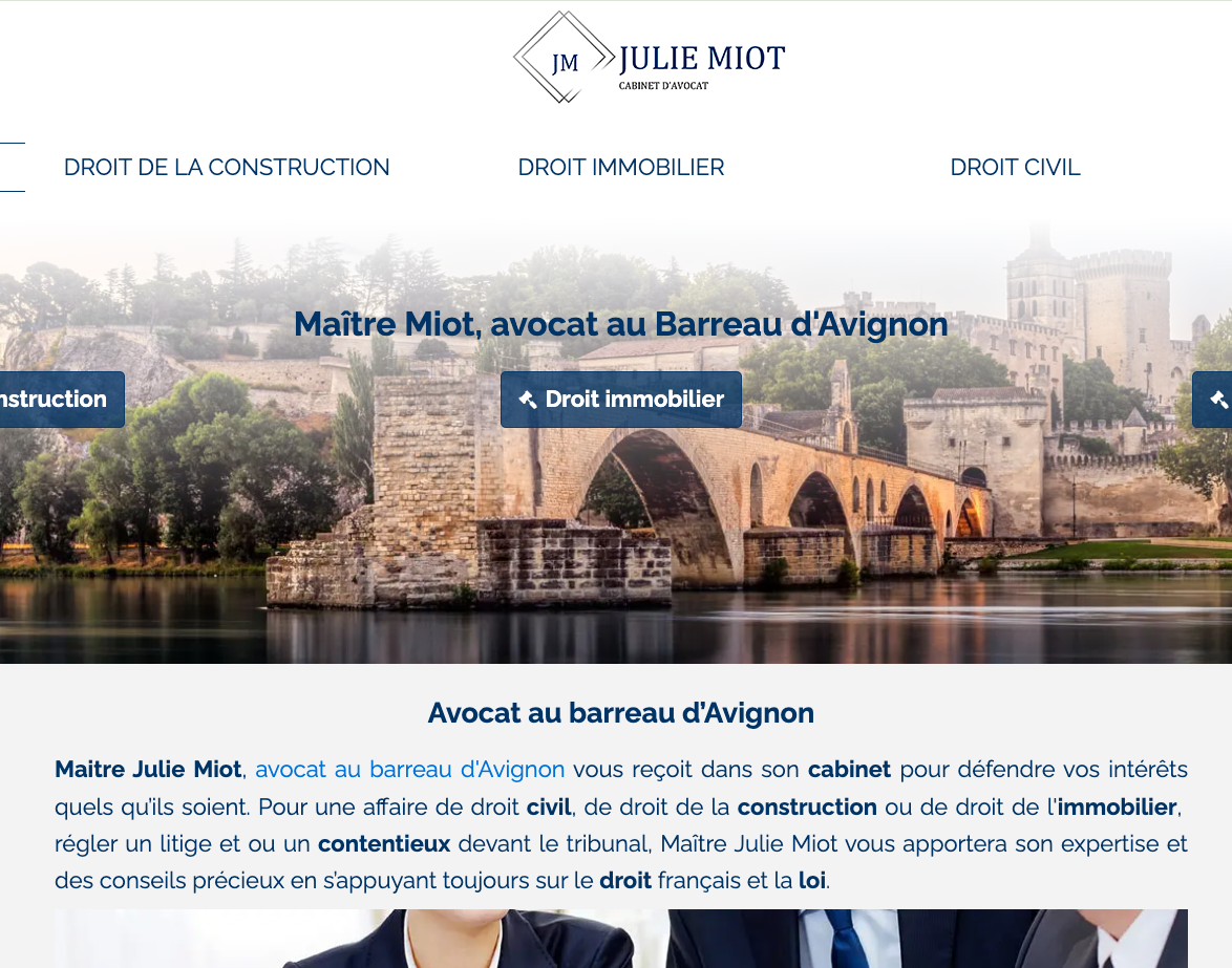 Site vitrine de Me Julie Miot, avocate en droit de la construction
